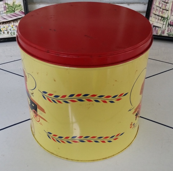 Vintage Snacks Tin Antique Country Home Decor Yellow Red - Picture 3 of 9